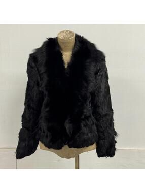 Vintage Black Rabbit & Fox Fur Coat